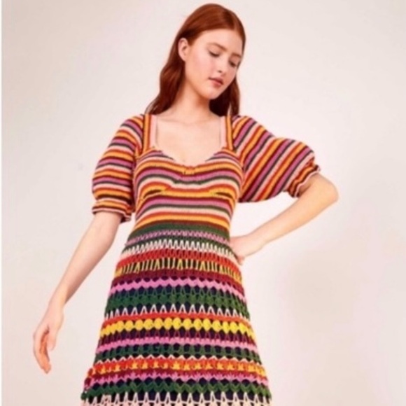 Farm Rio Paloma Crochet Midi Dress Multicolor Size M NWT - Picture 6 of 6